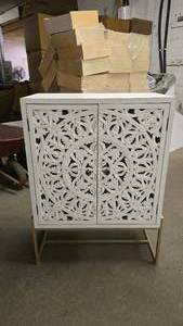 lot 303 image: Very Nice White w Gold Base Cabinet