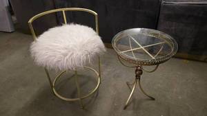 lot 338 image: Gold & Fur Low Back Chair w Gold Table