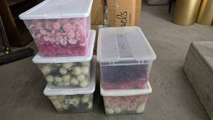 lot 395 image: Large Lot of Artificial Flowers.  SO MANY FLOWERS AND LOTS OF $$ HERE.  SEE PICTURES FOR EVERYTHING INCLUDED.  QUANTITY 5 TOTES  BID IS TIMES THE QUANTITY SO YOU ARE BIDDING PER TOTE