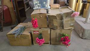 lot 396 image: Large Lot of Artificial Flowers.  SO MANY FLOWERS AND LOTS OF $$ HERE.  SEE PICTURES FOR EVERYTHING INCLUDED.  QUANTITY 5 BOXES  BID IS TIMES THE QUANTITY SO YOU ARE BIDDING PER BOX