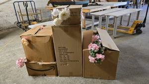lot 397 image: Large Lot of Artificial Flowers.  SO MANY FLOWERS AND LOTS OF $$ HERE.  SEE PICTURES FOR EVERYTHING INCLUDED.  QUANTITY 5 BOXES  BID IS TIMES THE QUANTITY SO YOU ARE BIDDING PER BOX