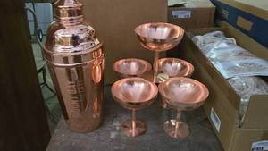 lot 381 image: Copper Mount Gay Boston Shaker w 5 Cups