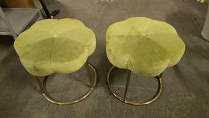 lot 401 image: Pair of Matching Green & Gold Upholstered StoolsBackless Chairs