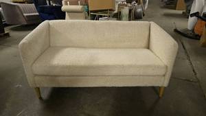 lot 406 image: Cream Shag Style Upholstered Loveseat.  The marks on the loveseat are dust spots from being in the warehouse and are NOT stains