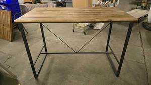 lot 412 image: Metal w Wood Top Bar Height Outdoor Patio Table&nbsp THIS ITEM CAN ONLY BE PICKED UP ON DAY 3 OF REMOVAL