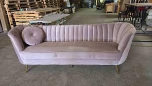 lot 413 image: Lavender Mid-Century Style Gold Leg Sofa w Matching Pillow