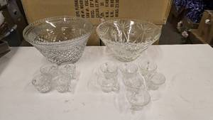 lot 427 image: Lot of 2 Glass Punch Bowls w Matching Cups