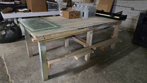 lot 454 image: Wooden Shop Table.  Measures 8 x 4.&nbsp THIS ITEM CAN ONLY BE PICKED UP ON DAY 3 OF REMOVAL