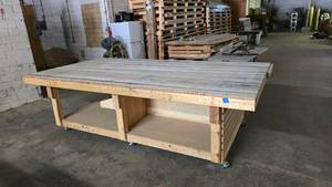 lot 458 image: NICE  Really Nice &amp Heavy Duty Large Rolling Shop Table w Heavy Duty Locking Casters.  Measures 10 x 5&nbsp THIS ITEM CAN ONLY BE PICKED UP ON DAY 3 OF REMOVAL