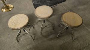 lot 459 image: Lot of 3 Industrial Style Adjustable Height Swivel Stools