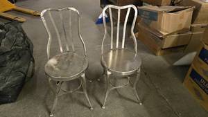 lot 470 image: Lot of 2 Vintage Industrial Style Metal High Back Chairs
