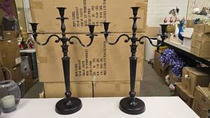 lot 518 image: Pair of Matching Black Tabletop Candelabras, Approx 28 Tall