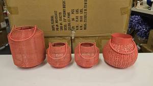 lot 521 image: Lot of 4 Matching Salmon Lantern Style Candle Holders