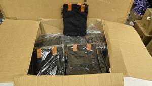 lot 528 image: Box of Approx 90 Black Canvas w Leather Strap Gift Bags