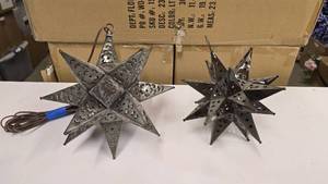 lot 530 image: Lot of 2 Metal Starburst Dcor.  1 is a pendant light, the other is not.