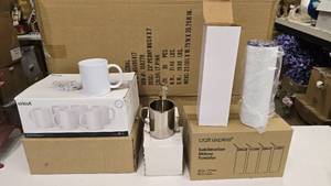 lot 548 image: Large Lot of Misc Blank Tumblers & Mugs for Sublimation.  Includes 4 Craft Express Skinny Tumblers, 3 Stainless Steel Mugs & 2 Boxes of White Coffee Mugs