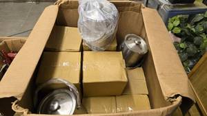 lot 590 image: Large Box FULL of NEW Stainless Ice Buckets.  Approx 16 Buckets