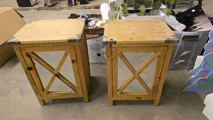 lot 591 image: Pair of Matching Wood w Mirror Glass Front End Table Cabinets