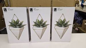 lot 503 image: Lot of 3 Umbra Trigg Gold & White Ceramic Wall Vessels