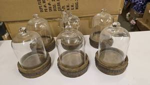 lot 516 image: Lot of 6 Wooden Rustic Candle Holders w Glass Dome