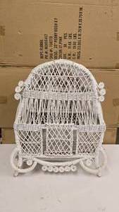 lot 614 image: White Wicker Bird Cage.  Approx 23 Tall
