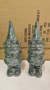 lot 638 image: Pair of Glass Iridescent Gnomes.  Approx 14 Tall