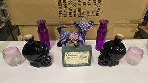 lot 639 image: Hocus Pocus Lot.  Includes Glass Skull Lights, Candle Votives & Day of the Dead Spirit Animal