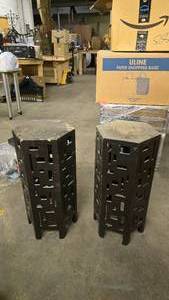 lot 672 image: Pair of Wooden Geometric Plant Stands