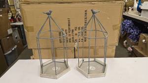lot 677 image: Pair of Matching Wood & Metal Wire Bird Cages.  Approx 20 Tall