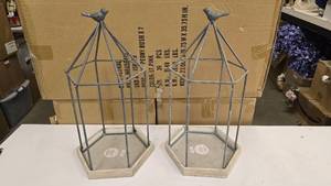 lot 678 image: Pair of Matching Wood & Metal Wire Bird Cages.  Approx 20 Tall