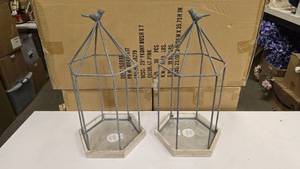 lot 679 image: Pair of Matching Wood & Metal Wire Bird Cages.  Approx 20 Tall