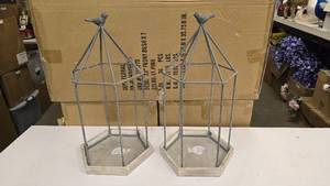 lot 680 image: Pair of Matching Wood & Metal Wire Bird Cages.  Approx 20 Tall