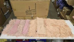 lot 693 image: Lot of 7 Faux Fur Throw Pillow Cases.  Includes 4 Pink 18 & 3 Salmon 20