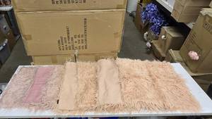 lot 694 image: Lot of 7 Faux Fur Throw Pillow Cases.  Includes 3 Pink 18 & 4 Salmon 20