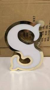 lot 734 image: Large Letter S Gold & White Channel Letter.  15 Tall.  Can be wired for light.  Would make a great dcor piece