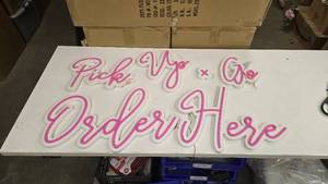lot 760 image: Pink LED Order Here & Pick Up x Go LED Signs