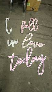 lot 764 image: I Fell In Love Today wall sign w Pink & White LED Lights