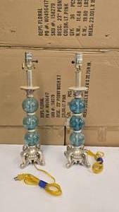 lot 766 image: Pair of Matching Silver & Blue Glass Lamps