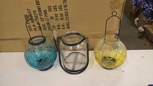 lot 770 image: Lot of 3 Metal & Glass Globe Candle Lanterns