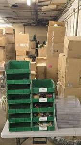 lot 784 image: Lot of Stacking Uline Bins & Clear Acrylic Wall Bins.  Contents Are Included.