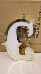 lot 797 image: Large Letter C Gold & White Channel Letter.  15 Tall.  Can be wired for light.  Would make a great dcor piece