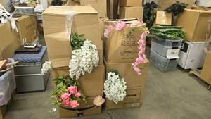lot 819 image: Large Lot Artificial Flowers.  SO MANY FLOWERS AND LOTS OF $$ HERE.  SEE PICTURES FOR EVERYTHING INCLUDED  QUANTITY 5 BOXES TOTAL  BID IS TIMES THE QUANTITY SO YOU ARE BIDDING PER BOX