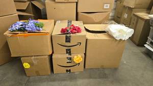 lot 828 image: Large Lot Artificial Flowers.  SO MANY FLOWERS AND LOTS OF $$ HERE.  SEE PICTURES FOR EVERYTHING INCLUDED  QUANTITY 5 BOXES TOTAL  BID IS TIMES THE QUANTITY SO YOU ARE BIDDING PER BOX