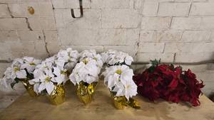 lot 834 image: Lot of Misc Artificial White & Red Poinsettias