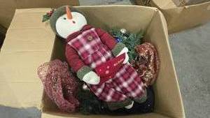 lot 836 image: Lot of Misc Christmas Dcor.  Includes Stuffed Snowman & Garland w Ornaments