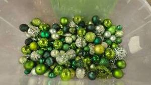 lot 837 image: Large Tote Full of Green Themed Christmas Tree Ornaments