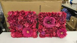lot 873 image: Pair of Matching Red Artificial Flower Wall Panels