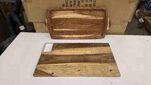 lot 877 image: Lot of 2 Wooden Kitchen Accessories.  Includes Cutting Board & Platter