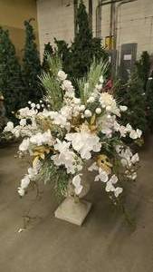 lot 914 image: Beautiful Large Artifical Plant w Holiday Dcor & Stone Planter