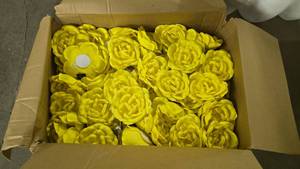 lot 936 image: Large Box of Yellow Foam Flowers.  WOULD BE GREAT FLOATING IN A SUMMER POOL PARTY